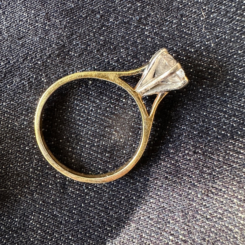 Solid 10k yellow and white gold solitaire CZ ring